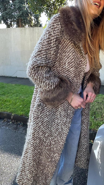 VINTAGE WOOL FAUX FUR TRIM COAT