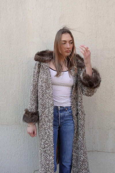 VINTAGE WOOL FAUX FUR TRIM COAT