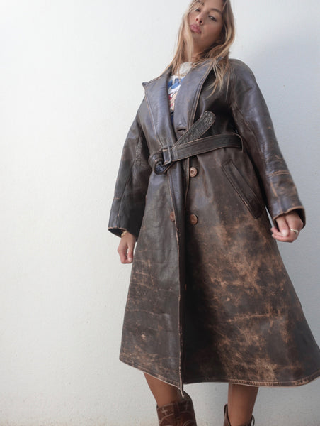 VINTAGE LEATHER TRENCH COAT