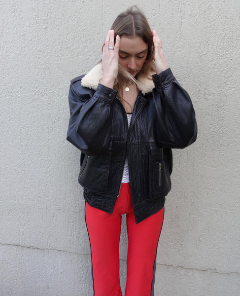 VINTAGE LEATHER SHEARLING BOMBER JACKET