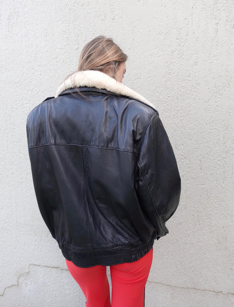 VINTAGE LEATHER SHEARLING BOMBER JACKET