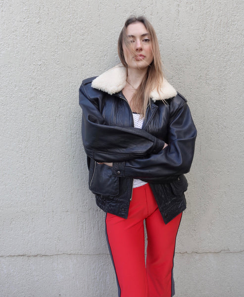 VINTAGE LEATHER SHEARLING BOMBER JACKET