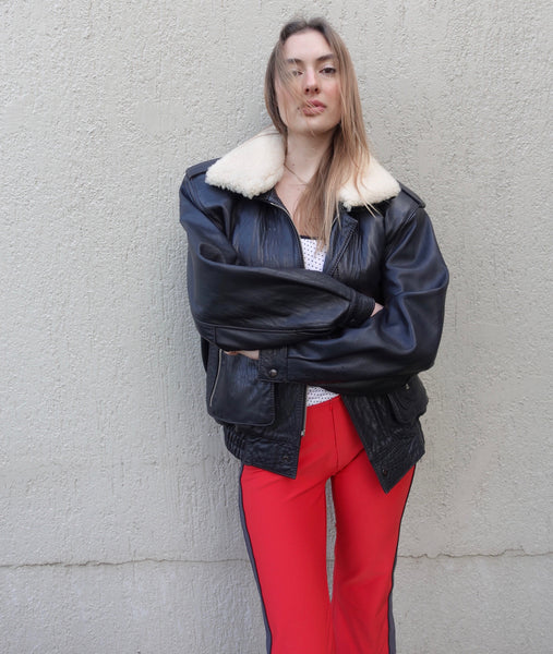 VINTAGE LEATHER SHEARLING BOMBER JACKET