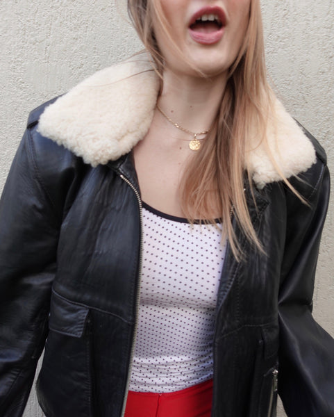 VINTAGE LEATHER SHEARLING BOMBER JACKET