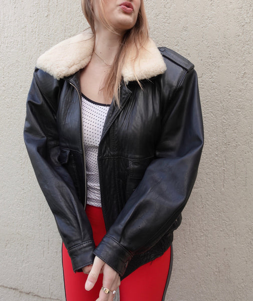 VINTAGE LEATHER SHEARLING BOMBER JACKET