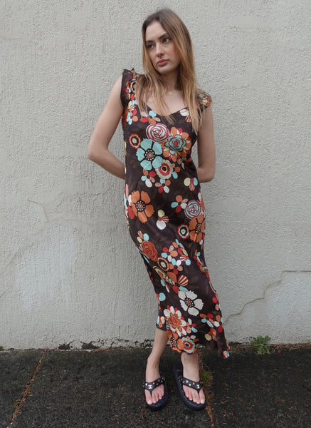 VINTAGE SILK FLORAL MAXI DRESS