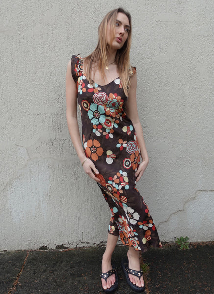 VINTAGE SILK FLORAL MAXI DRESS