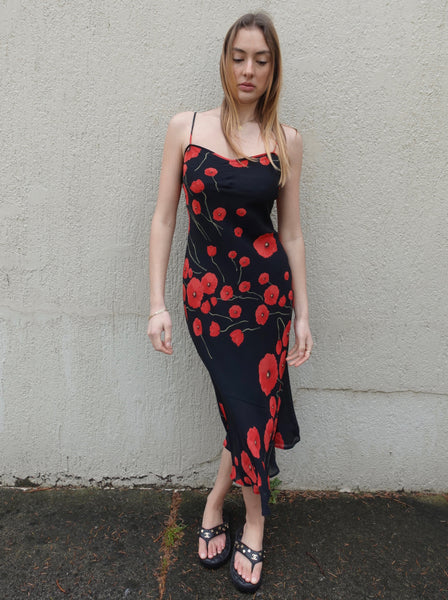 VINTAGE POPPY PRINT SLIP DRESS