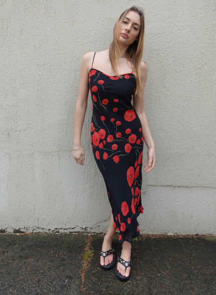 VINTAGE POPPY PRINT SLIP DRESS