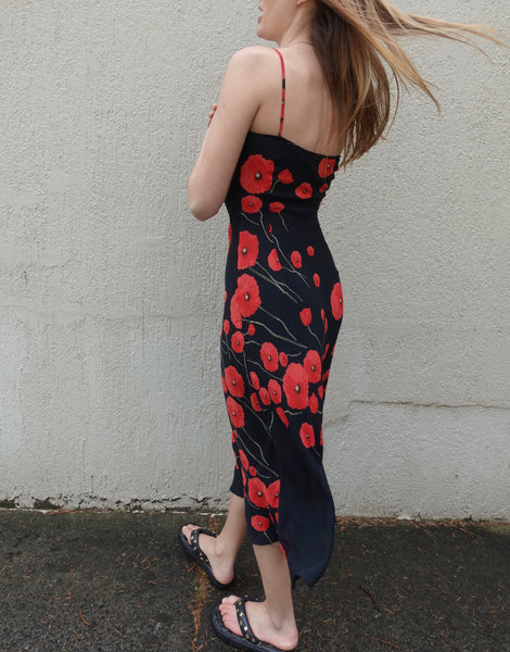 VINTAGE POPPY PRINT SLIP DRESS