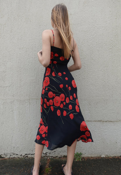 VINTAGE POPPY PRINT SLIP DRESS