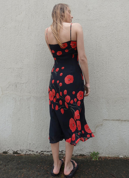 VINTAGE POPPY PRINT SLIP DRESS