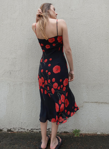 VINTAGE POPPY PRINT SLIP DRESS