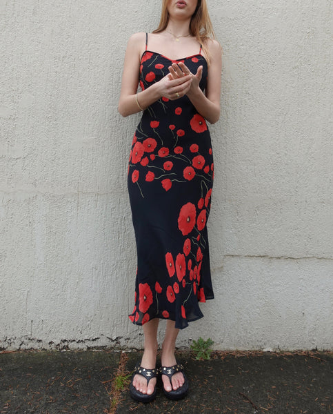 VINTAGE POPPY PRINT SLIP DRESS