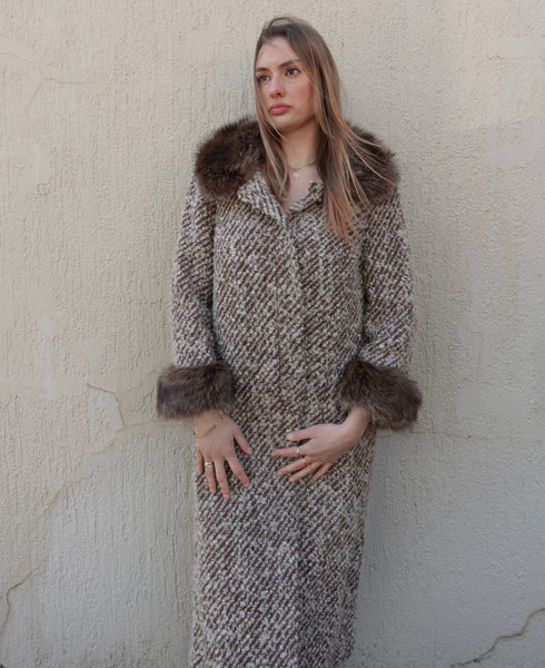 VINTAGE WOOL FAUX FUR TRIM COAT