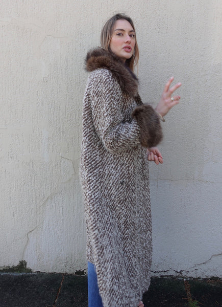 VINTAGE WOOL FAUX FUR TRIM COAT