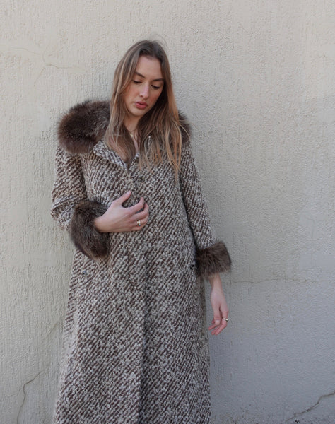 VINTAGE WOOL FAUX FUR TRIM COAT