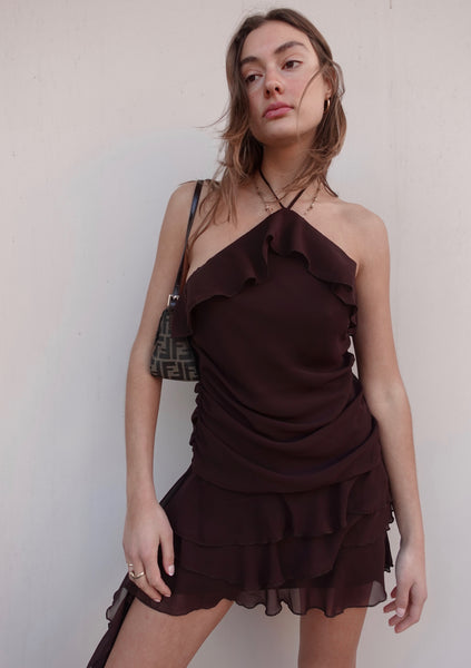 2000s RUFFLE HALTER DRESS