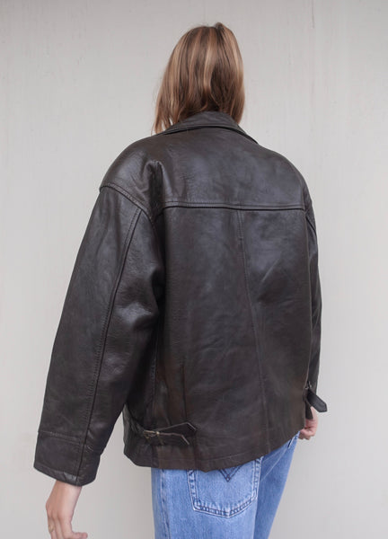 VINTAGE LEATHER ZIP BIKER JACKET