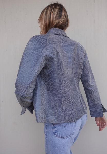 Y2K CROC EFFECT LEATHER JACKET
