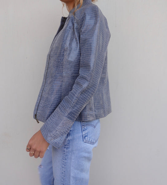 Y2K CROC EFFECT LEATHER JACKET