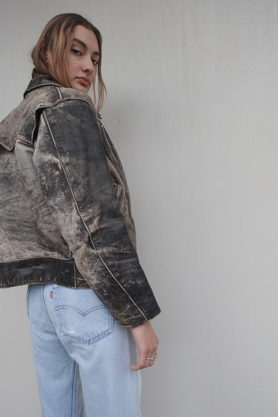 VINTAGE DISTRESSED LEATHER BIKER JACKET