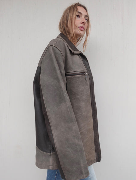 VINTAGE LEATHER ZIP BIKER JACKET